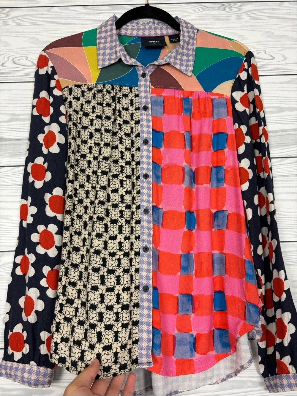 Maeve By Anthropologie fern contrast button down shirt size medium mixed media - Picture 5 of 11